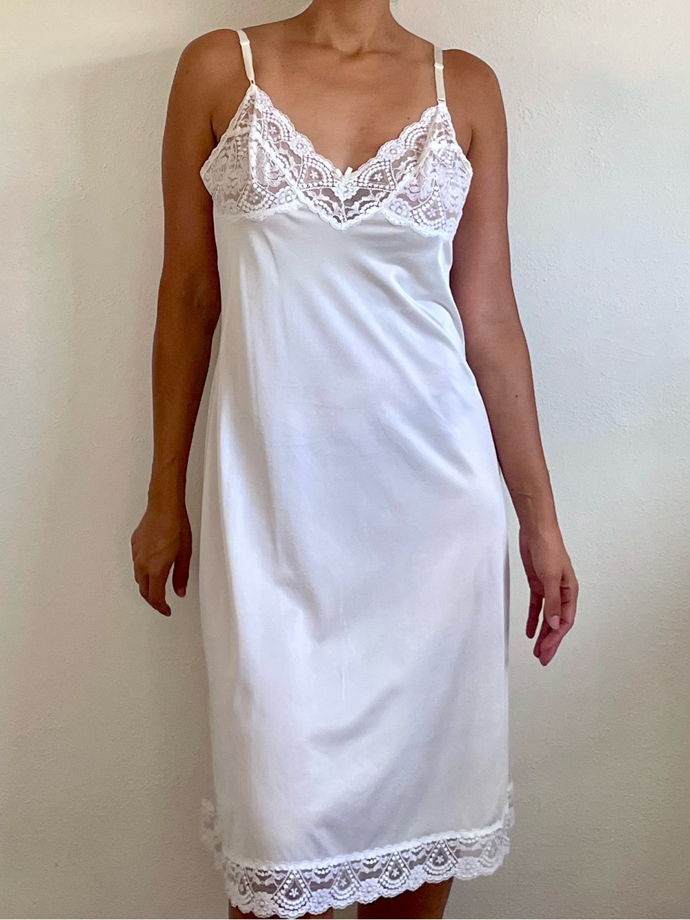 NEW Vintage Vassarette Ivory Nylon Lace Full Slip Dress 38 M/L